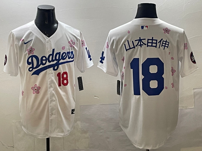 Men's Los Angeles Dodgers #18 山本由伸 White 2025 Tokyo Series Limited Stitched Baseball Jersey Men's Los Angeles Dodgers #18 山本由伸 White 2025 Tokyo Series Limited Stitched Baseball Jersey